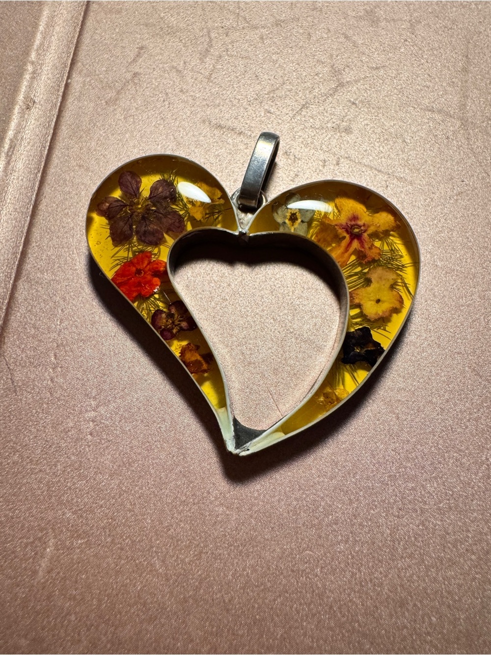 Heart Resin Pendant with Pressed Flowers - 925 Sterling Silver